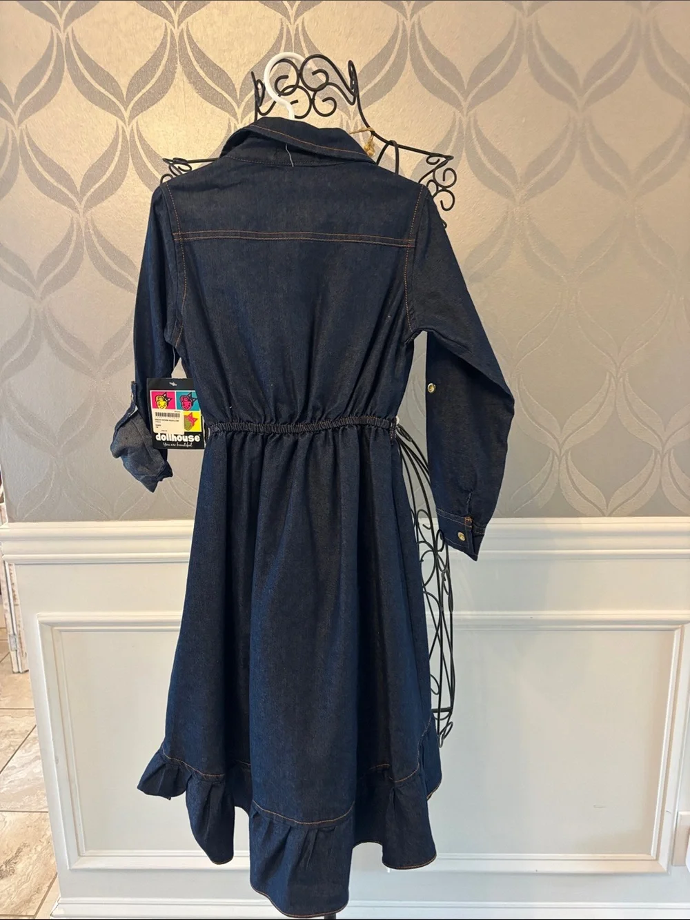 Dollhouse Dark Blue Denim Shirt Dress with Ruffle Hem